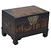Handmade Oriental Furniture - 26" Antique Style Black Leather End Table / Storage Trunk