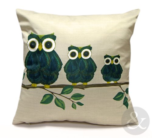 OWLS Luxury Contemporary Green Blue Cream Gold Filled Cushion 17x17 inches