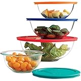 Paksh / Pyrex Clear Glass Mixing Bowls With Lids | Glass Food Storage Containers | Dishwasher, Oven and Microwave Safe [Set of 8] Made in USA
