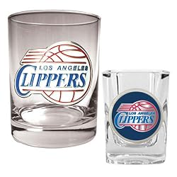 Los Angeles Clippers NBA Rocks Glass & Square Shot Glass Set - Primary Logo by Great American Products