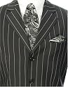 Elegant Dark Three Button Black Pinstripe Mens Suit + 2 Free Ties + Free Shipping