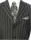 Elegant Dark Three Button Black Pinstripe Mens Suit + 2 Free Ties + Free Shipping