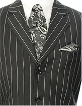 Elegant Dark Three Button Black Pinstripe Mens Suit + 2 Free Ties + Free Shipping