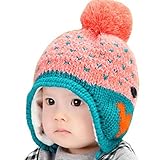 ベビー 帽子 キッズ 冬 帽子 赤ちゃん ニット帽子 可愛い 耳あて ハット 保温性 キッズ キャップ お祝い プレゼント お出かけ - ピンク