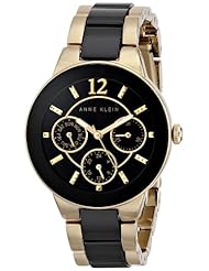 Anne Klein Womens AK/1628BKGB Gold-Tone and Black Ceramic Bracelet Watch
