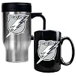 Tampa Bay Lightning NHL Stainless Steel Travel Mug & Black Ceramic Mug Set - Primary Logo by Great American Products