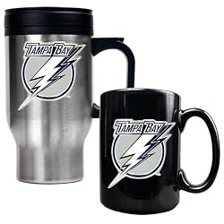 Tampa Bay Lightning NHL Stainless Steel Travel Mug & Black Ceramic Mug Set - Primary Logo by Great American Products