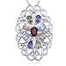 Rhodium Overlay Sterling Silver Multi-Gemstone Flower Pendant, 18