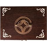 Handmade Stained Wood & Mother Of Pearl Chinese Jewelry Box With Lotus Flower Design