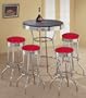 4 Red Vinyl Barstools and Black Table Set