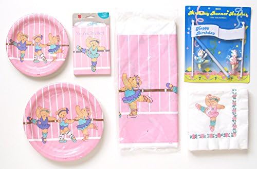 Ballet Bears and Bunnies Birthday Party Supply Bundle in Pink - Plates, Napkins, Tablecover, Invitations, Banner