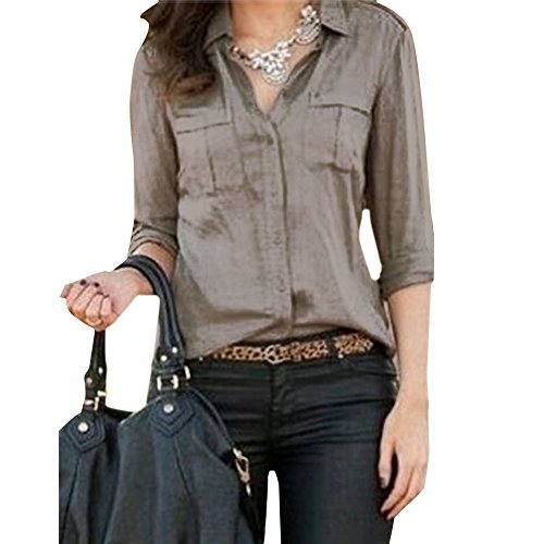 Misscat Women Sexy Button Down Shirt Casual Long Sleeve Slim T-shirt Blouse Tops