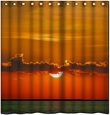 Custom Red Sun Rising Design Waterproof Polyester Fabric Bathroom Shower Curtain 66 inch x 72 inch