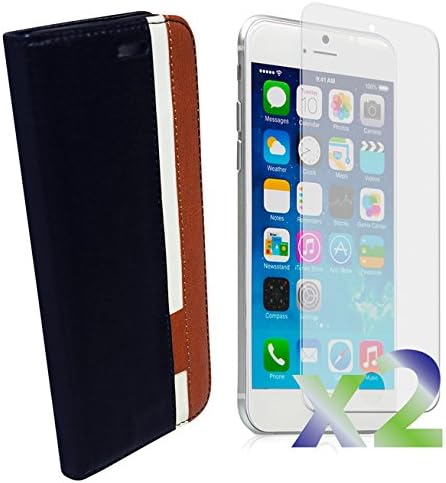 Exian Apple iPhone 6 Screen Guards x2 and Multi-Colour Wallet Case Black/Brown