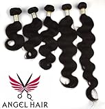 Angel Hair 3 Bundles + 1 Lace Closure; Peruvian Virgin Hair Extension; Body Wave (20 22 24 + 12