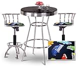 Chrome Bar Table & 2 Chrome Adjustable 24"-29" Old Car Oldsmobile Fabric Se ....
