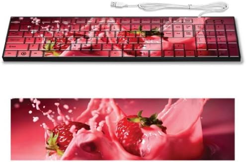 Strawberry Milk Shake Beverage Splash Keyboard Customized Made to Order Support Ready 16 7/8 inch (430mm) x 4 7/8 inch (125mm) x 15/16 inch (25mm) High Quality Liil Key board Boards desktop laptop Key_board comfortable computer accessories cute gaming gear