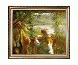 Art Reproduction Oil Painting - Renoir Paintings: Near the Lake with Filigree Frame - Gold Finish - 25 X 29 - Hand Painted Framed Canvas Art