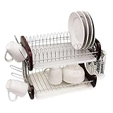 HDS Trading Dish Drainer 2 Tier Dark Wood and Chrome Finish - HDS Trading DD10098
