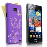 �l�gant Violet Et Argent Papillon Floraux Mod�le Dur Dos Hybride IMD Etui Pour Samsung Galaxy S2 i9100 Avec Ecran Protecteur
