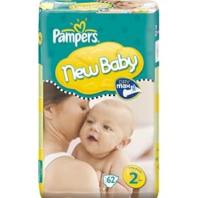 Pampers New Baby Size 2 (6-13 lbs/3-6 kg) Nappies - 2 x Economy Packs of 62 (124 Nappies)