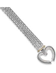 Sterling Silver W/14k .01ct. Diamond Heart 7.75in Bracelet
