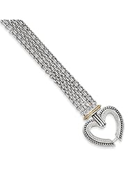 Sterling Silver w/14k .01ct. Diamond Heart 7.75in Bracelet, Best Quality Free Gift Box Satisfaction Guaranteed