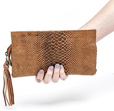 Brown leather wallet with python print, leather clutch, Women Leather wallet, Leather pouch, Genuine Italian Leather wallet.