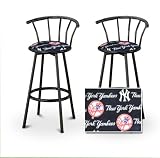 2 New York Yankees Baseball Soft MLB Custom Black Barstools with Backrest Set
