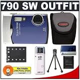 Olympus Stylus 790SW 7.1MP Waterproof Digital Camera with Dual Image Stabilized 3x Optical Zoom (Blue) + USB Card Reader + Spare Li-42B Battery for Olympus + Compact Padded Camera Case