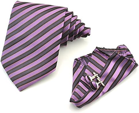 Rowaywa Mens Ties Jacquard Woven Polyester Pink & Black Stripe Necktie Set (Pink & Black Stripes)