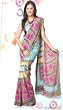 Pink Flowers Georgette Based Printed Sari / Saree / Wrap