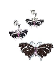 Sterling Silver Micro Pave Cubic Zirconia Butterfly Earrings and Pendant Set