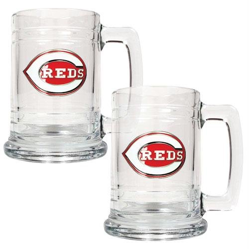 MLB Cincinnati Reds Two Piece 15-Ounce Glass Tankard Set- Primary Logo