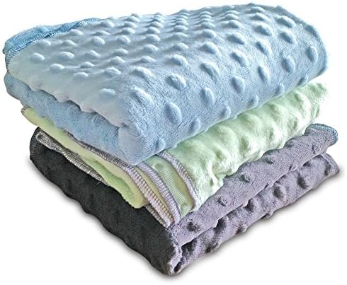 MONSTERKIDZ™ Newborn Baby Swaddle Receiving Sensory Fleece Security Blanket Wrap - 3 PACK (BLUE, BROWN, GREEN) LARGE 30" x 30" / Snuggle Dots Help Fussy Baby Sleep (Summer - Winter) MADE IN USA