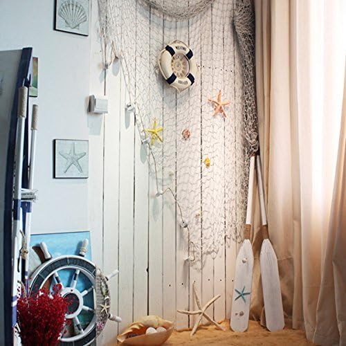 Mediterranean Style Decorative Fish Net With Shells Blue White