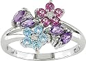 10K White Gold .05 ctw Diamond and Multi-Gemstone Flower Ring