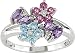 10K White Gold .05 ctw Diamond and Multi-Gemstone Flower Ring