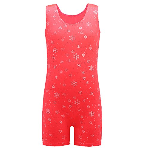 One-Piece Shiny Snowflake Orange Gymnastics Biketard for Little Girl