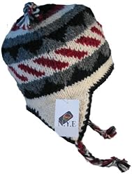 Wool Chullo Fleece Lined Ski Hat Toque with Ear Flaps Winter Knit Beanie Mountaineering Skull Cap