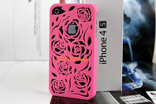 NEW CUTE!!! Hollow Out Rose Flower Pattern PC Hard Case Hard Skin For Apple iPhone 4 4S 4G (Red Rose)