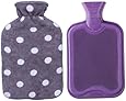 HomeTop Premium Classic Rubber Hot or Cold Water Bottle with Soft Fleece Cover (2 Liters, Purple / Gray Polka Dot)
