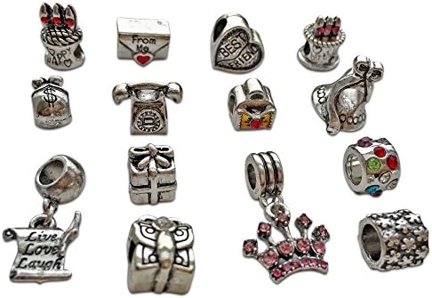 Antique Silver Starter European Charm Bracelet Beads Fits Pandora Jewelry Multiple Color Rhinestone - Happy Birthday, Live, Love, Laugh