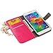 Mavis's Diary Bling Crystal Leather Magnetic Clasp Wallet Type Case with Heart Pendant for Samsung Galaxy S5 I9600, SM-G900A, SM-G900T, SM-G900P, SM-G900V, SM-G900R4 - Hot Pink with Cleaning Cloth