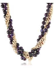Two Strand Necklace Set Dyed Agate Stone and Gold Tone Metal Chain Gold Tone Shortener, 36"