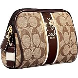 AUTHENTIC COACH HERITAGE SIGNATURE STRIPE BEAUTY COSMETIC CASE 41662 (Khaki Mahogany) by