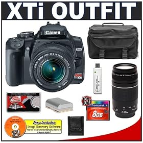 Canon Digital Rebel XTi 10.1MP Digital SLR Camera (Black) + Canon EF-S 18-55mm Lens [Outfit] + Canon EF 75-300mm III Lens + 8GB Card + NB-2LH Battery + Accessory Kit