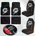 Miami Dolphins NFL 7pc Auto Accessories Combo Set Front & Rear Floor Mats, Seat Covers & Steering Wheel Cover