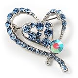 Blue Crystal Heart Brooch