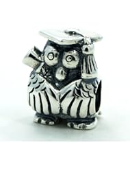 .925 Sterling Silver " Graduation Owl " Charm Bead Compatible with Pandora Chamilia Kay Troll Bracelet